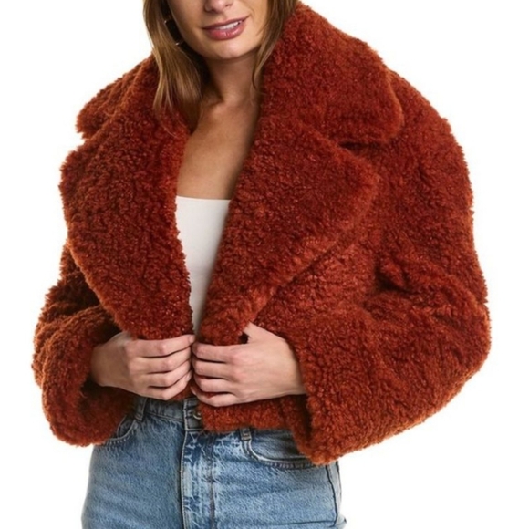 Ronny Kobo Helena Faux Fur Coat in Rust Women's Soft Crop Teddy Jacket Women's S - Picture 5 of 17